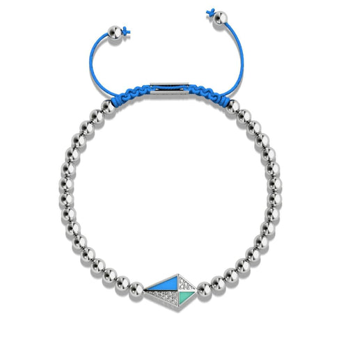 Cerf-volant | Argent & Bleu | Émail | Bracelet Charmballa en Cristal de Macramé
